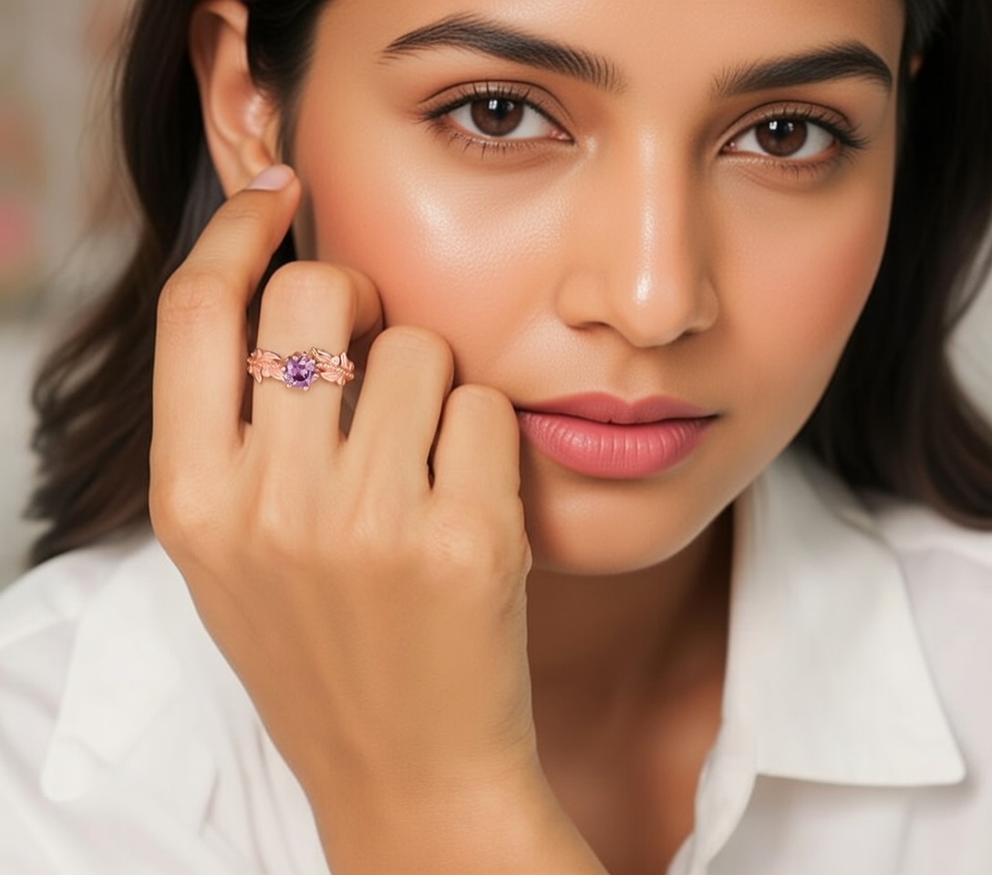 Amethyst Grace Leaf Ring