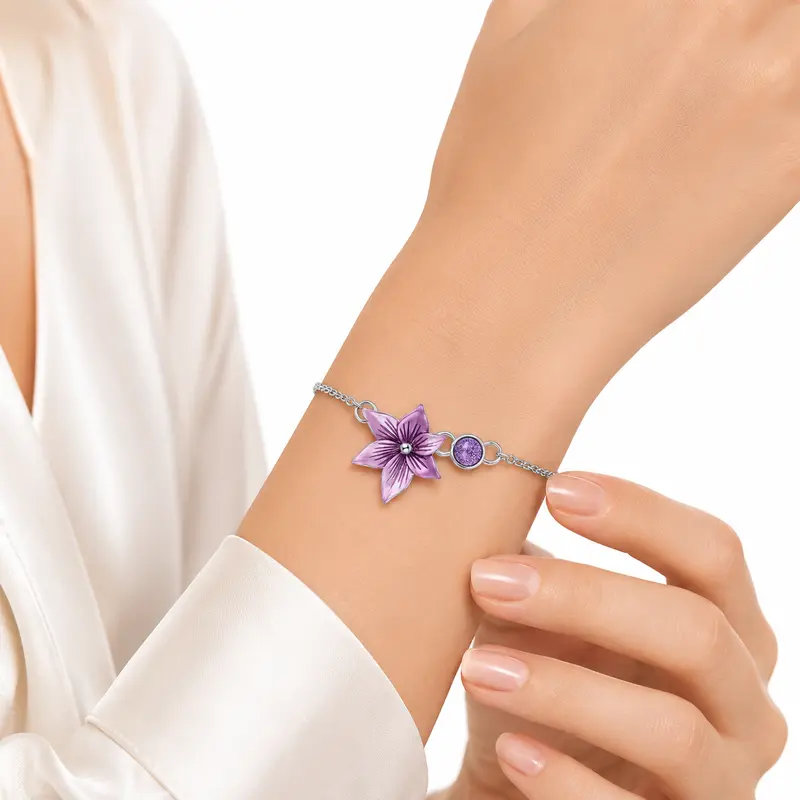Vyanika Lavender Bloom Bracelet – Silver Floral Charm