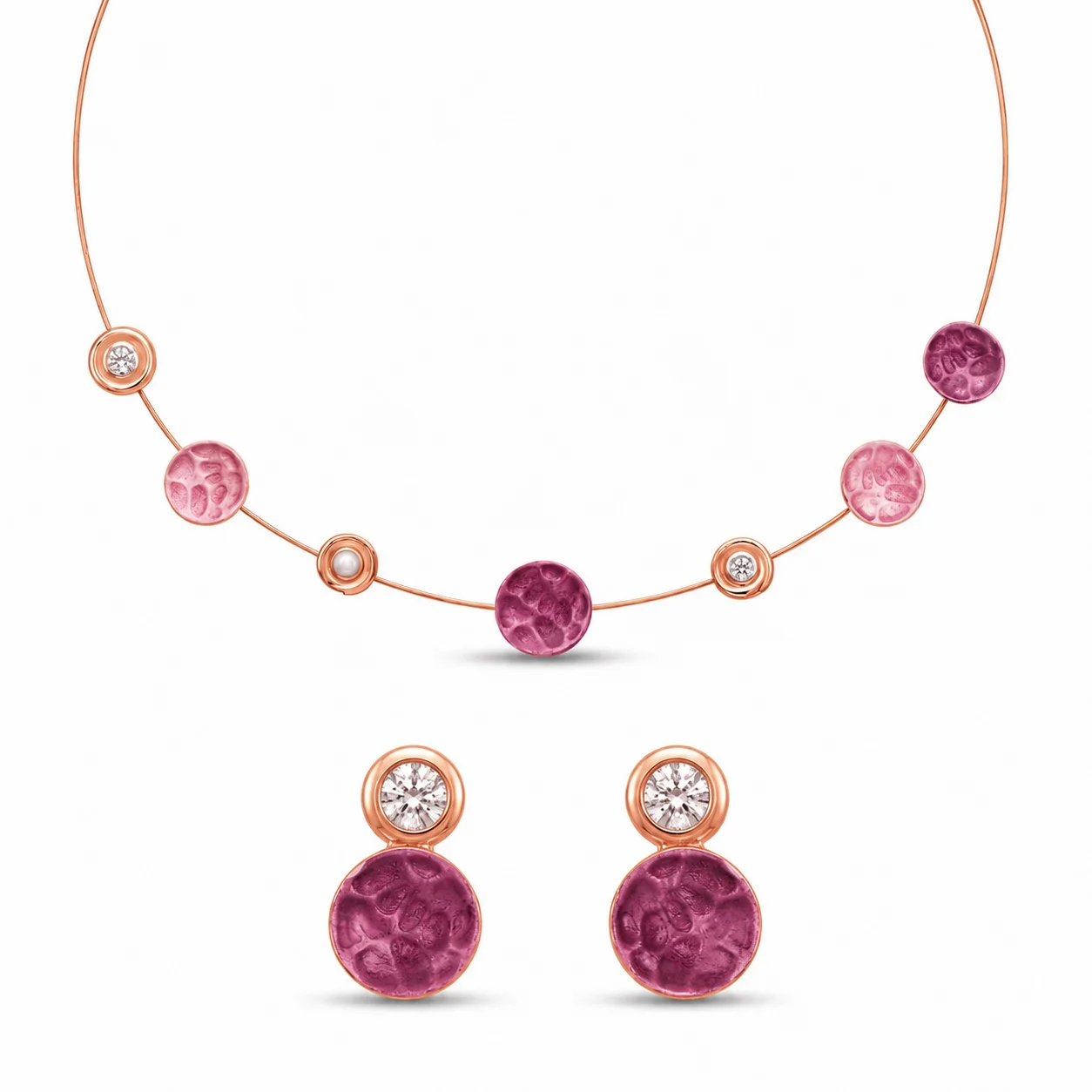 Roselle Orbit Blush Disc Necklace & Earrings Set