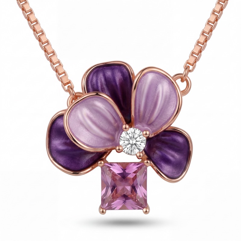 Vyanika Floral Rose Gold Bracelet with Purple Stone