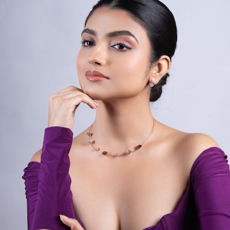 Roselle Orbit Blush Disc Necklace & Earrings Set