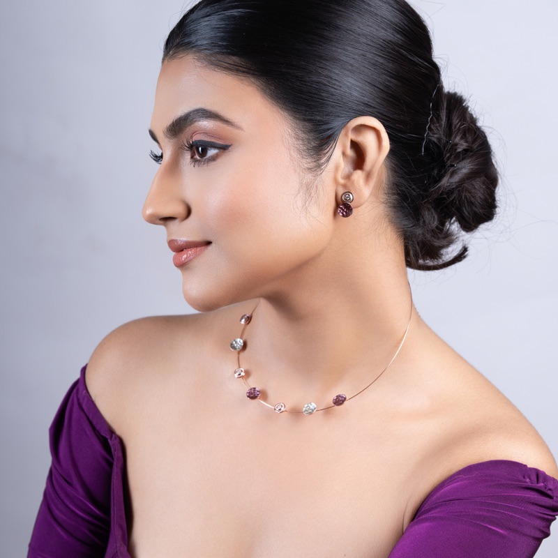 Roselle Orbit Blush Disc Necklace & Earrings Set