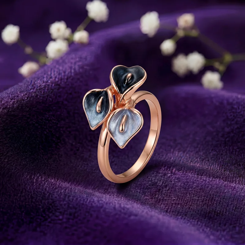 Vyanika Midnight Three Petal Statement Ring