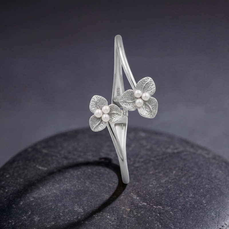 Vyanika Pearl Blossom Silver Cuff Bracelet