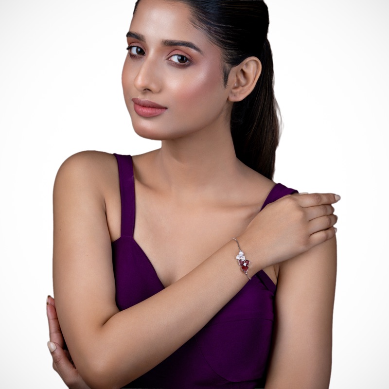 Vyanika Ruby Petal Dual Bloom Bracelet