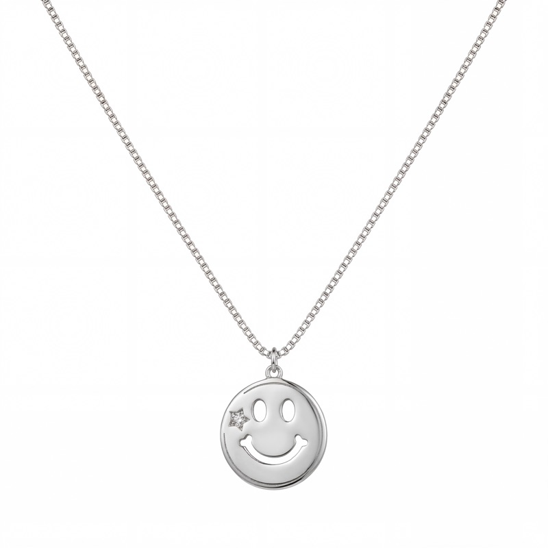 Vyanika Smiley Charm Silver Pendant Necklace