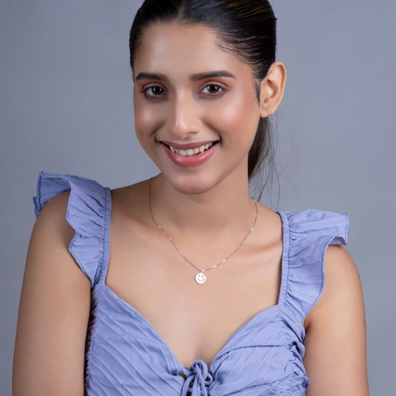 Vyanika Smiley Charm Silver Pendant Necklace