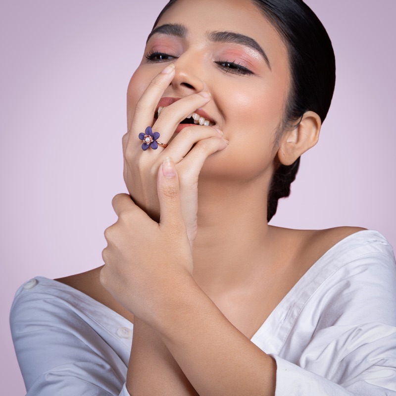 Vyanika Amethyst Bloom Pearl Ring