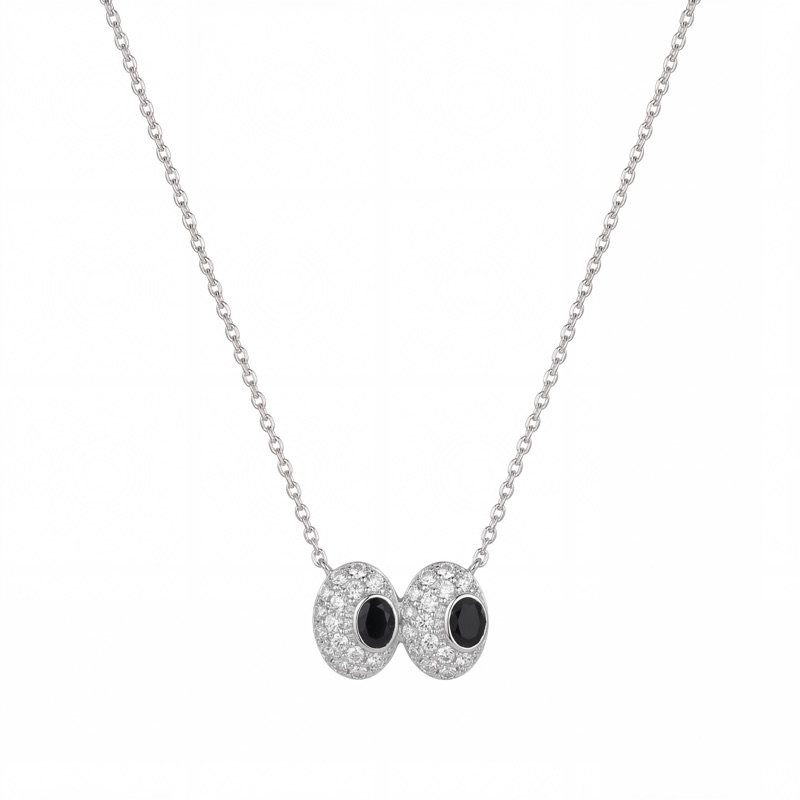 Vyanika Noir Twin Halo Crystal Pendant Necklace
