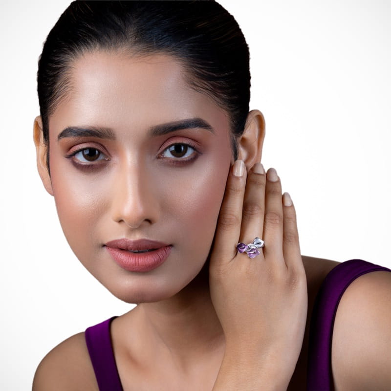 Vyanika Blush Bloom Floral Silver Ring