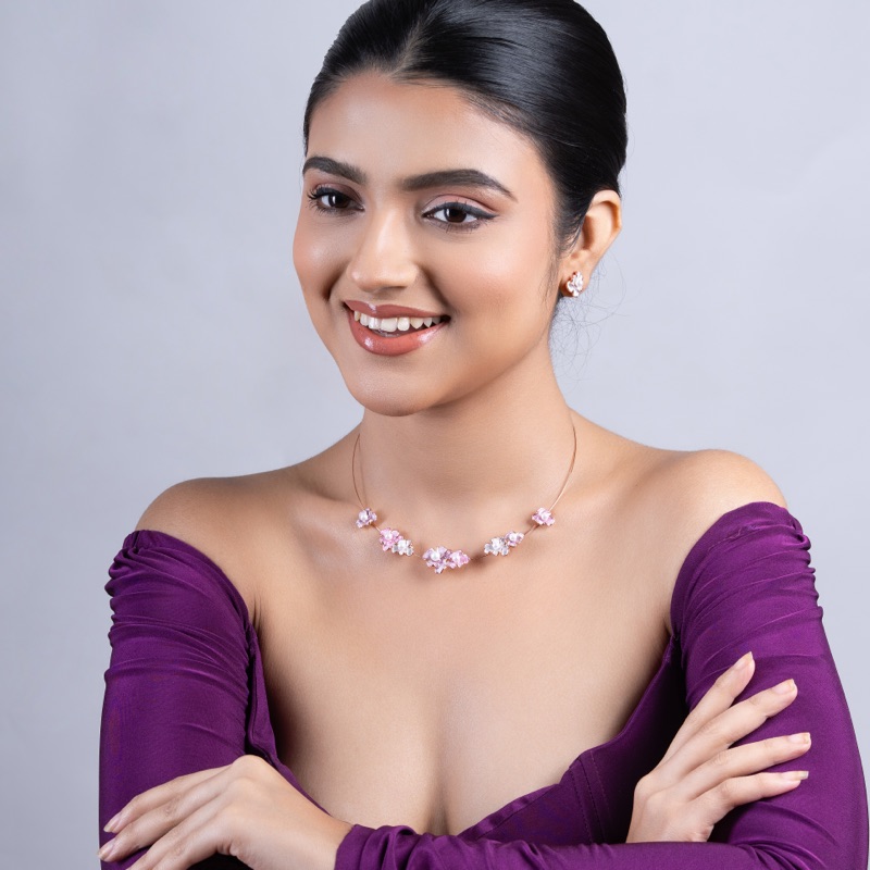 Vyanika Blush Blossom Necklace Set – Floral Pearl Elegance