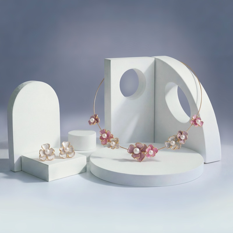 Vyanika Blush Blossom Necklace & Earrings Set
