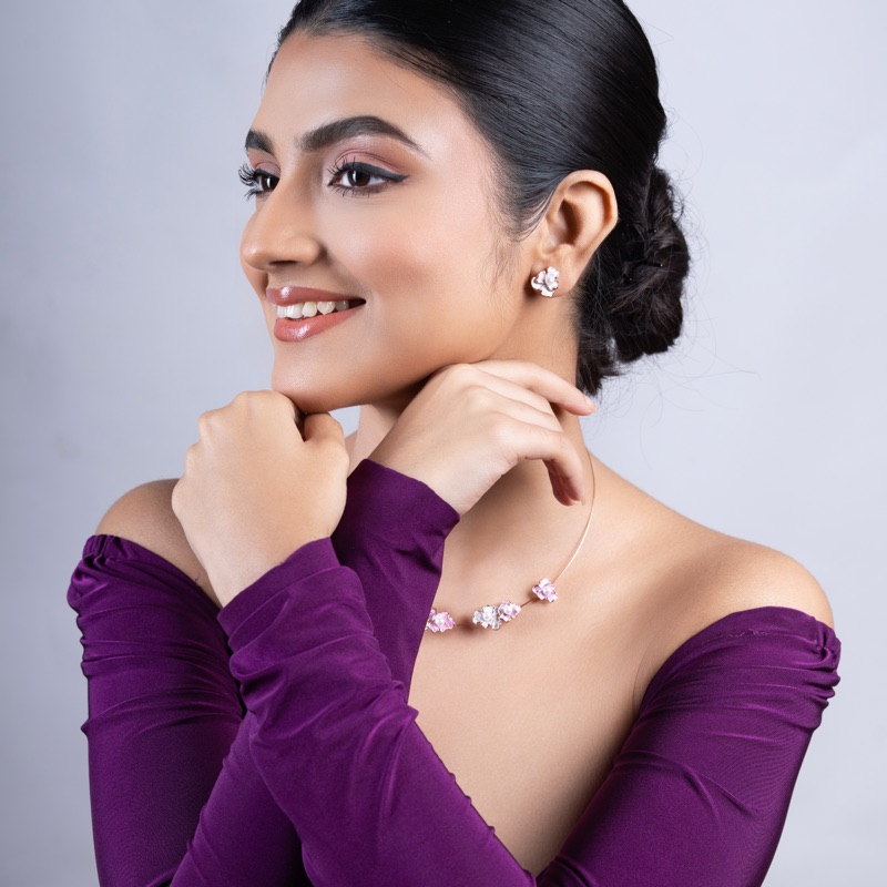 Vyanika Blush Blossom Necklace & Earrings Set