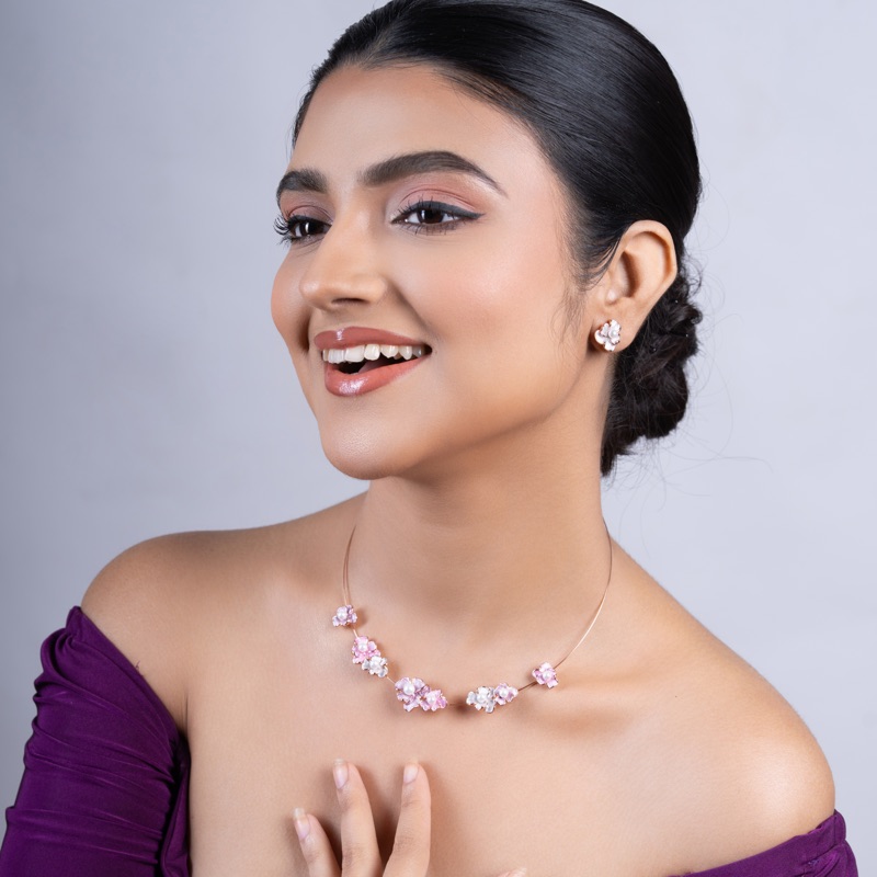 Vyanika Blush Blossom Necklace & Earrings Set