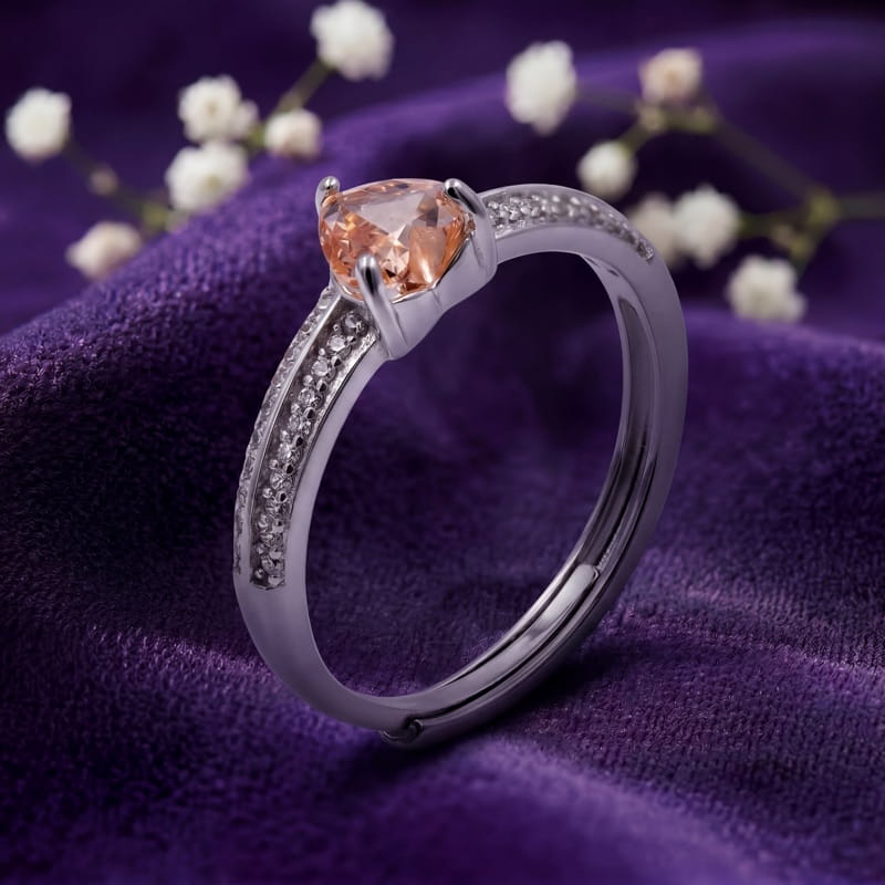 Vyanika Blush Heart Halo Sparkle Silver Ring