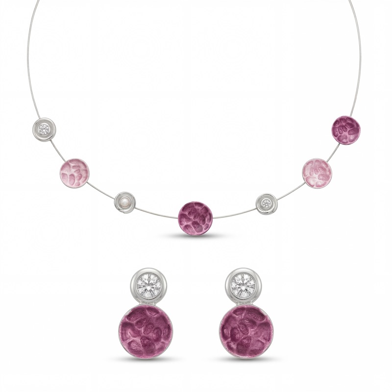 Vyanika Blush Orbit Necklace Set – Pink Textured Elegance