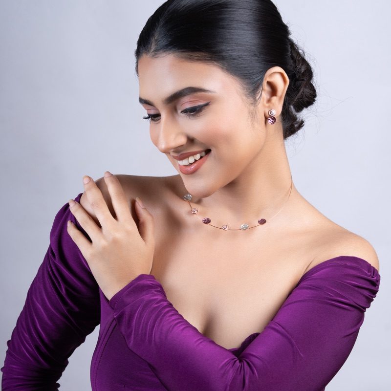 Vyanika Blush Orbit Necklace Set – Pink Textured Elegance