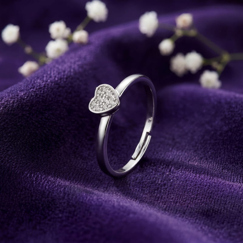 Vyanika Dainty Heart Sparkle Silver Ring