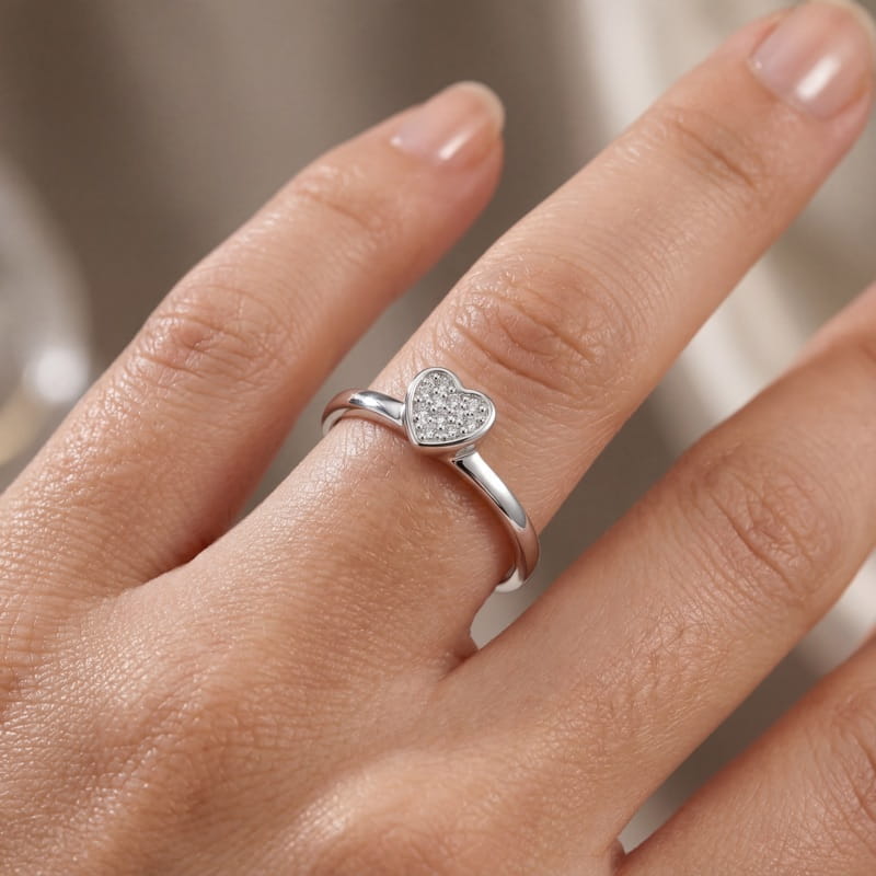Vyanika Dainty Heart Sparkle Silver Ring