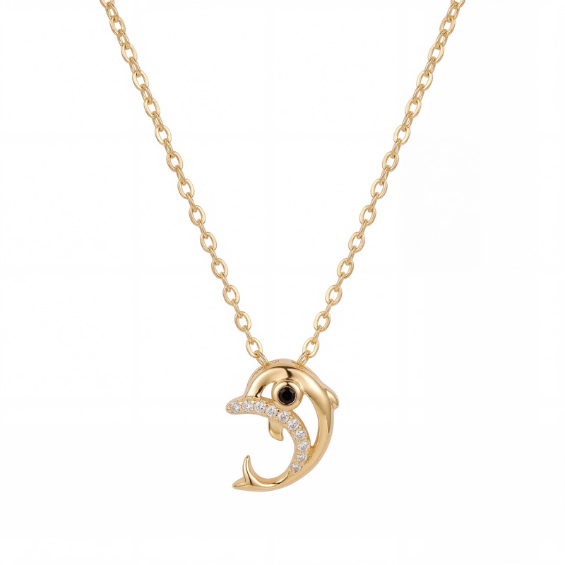 Vyanika Golden Dolphin Charm Necklace