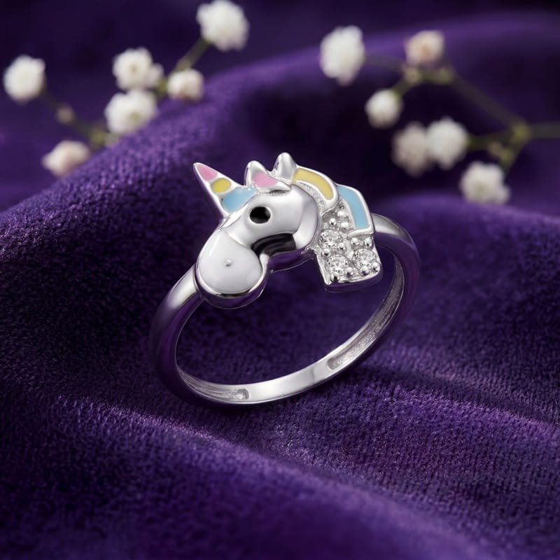 Vyanika Dreamy Unicorn Sparkle Silver Ring