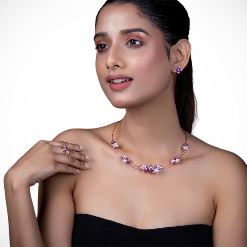 Vyanika Blossom Luxe Necklace Set – Floral Pink Elegance