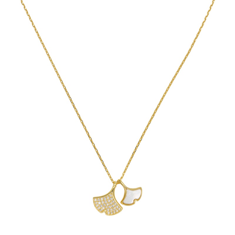 Vyanika Golden Ginkgo Leaf Charm Pendant Necklace