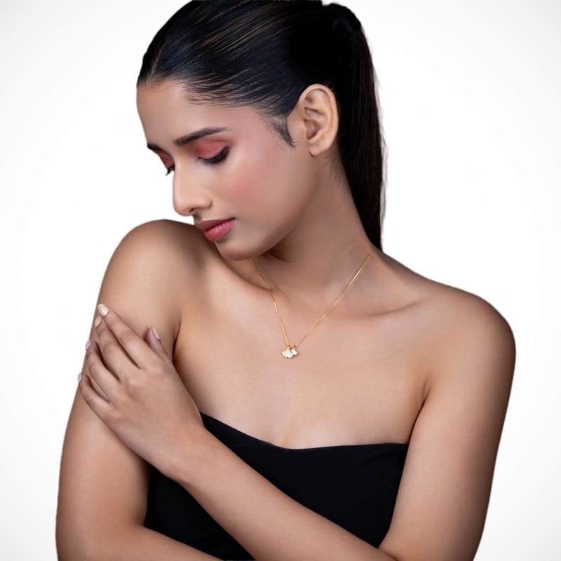 Vyanika Golden Ginkgo Leaf Charm Pendant Necklace