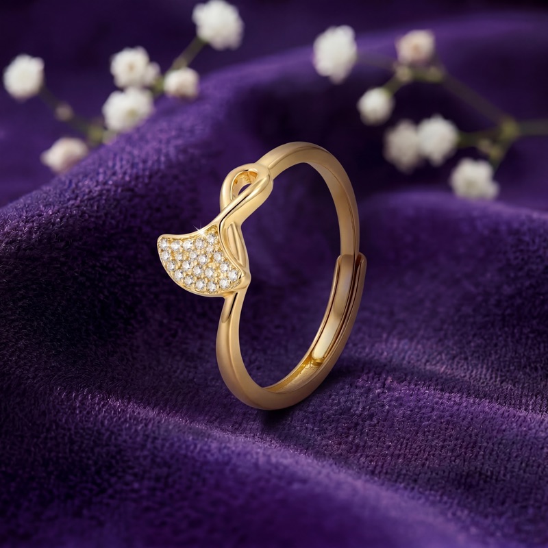 Vyanika Golden Leaf Spark Ring