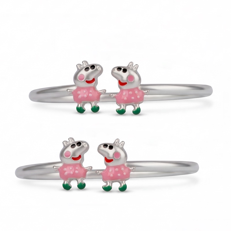 Vyanika Kids Silver Twin Cartoon Charm Kada Bracelet