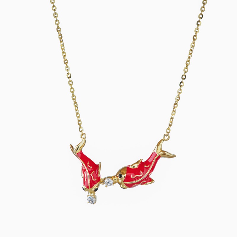 Vyanika Crimson Koi Fish Charm Pendant Necklace