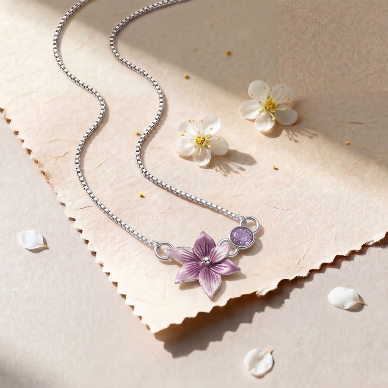 Vyanika Lavender Bloom Bracelet – Silver Floral Charm