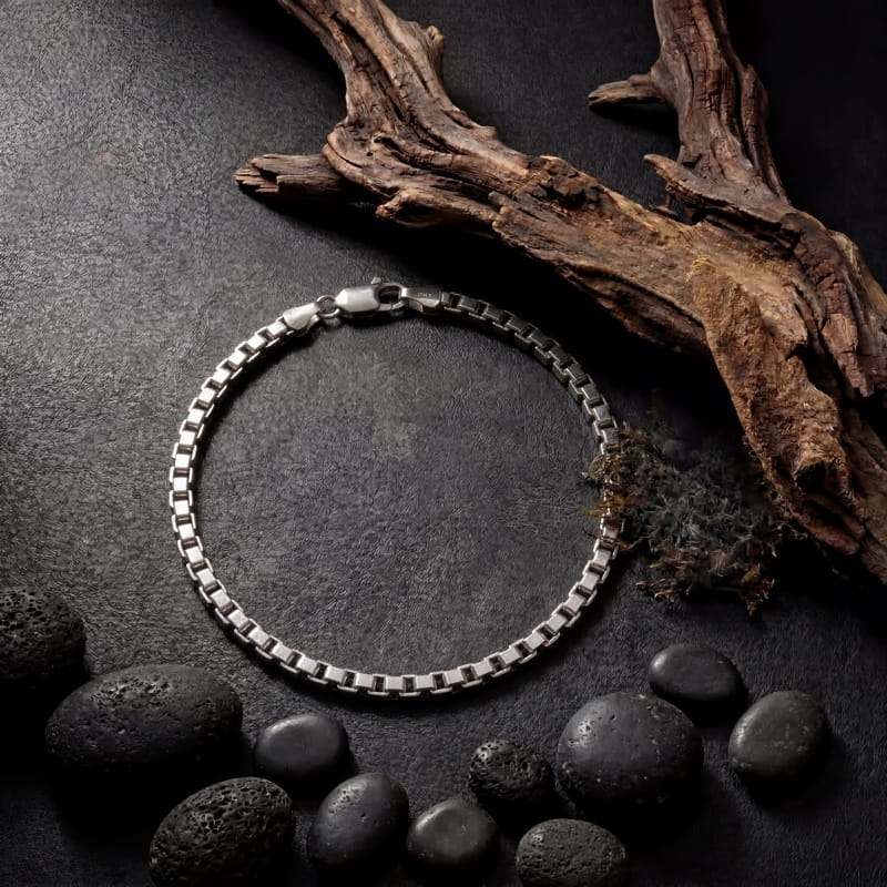 Vyanika Men’s Silver Box Chain Bracelet