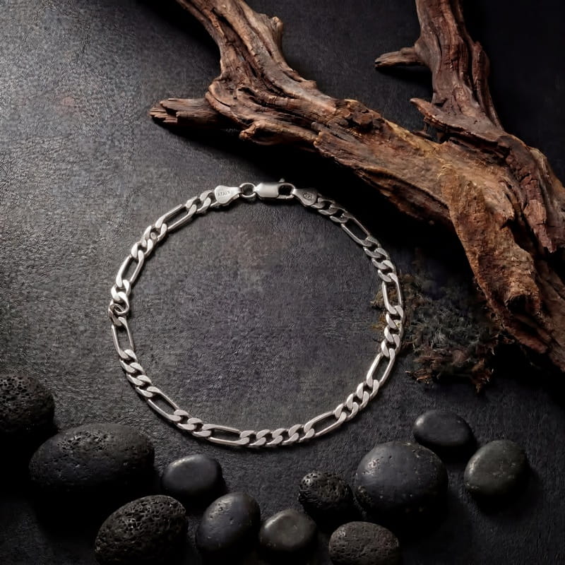 Vyanika Men’s Silver Figaro Chain Bracelet
