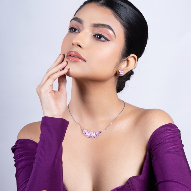 Vyanika Orchid Bloom Necklace Set – Pink Floral Elegance