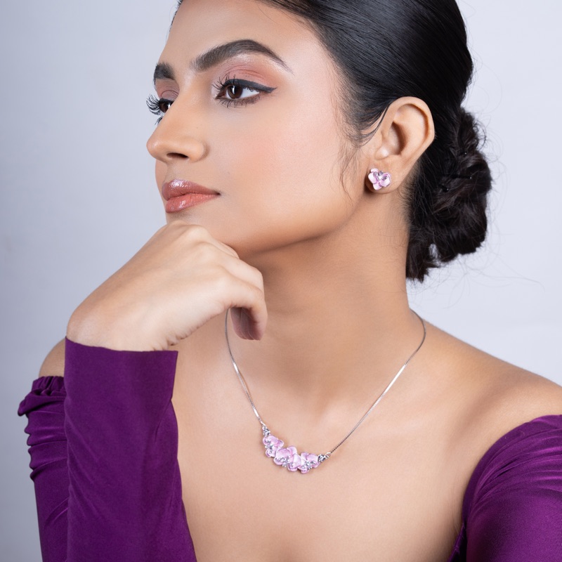 Vyanika Orchid Bloom Necklace & Earrings Set