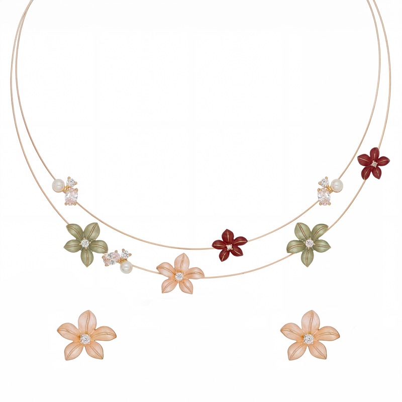 Vyanika Pastel Bloom Floral Necklace Set – Dual Layer Elegance
