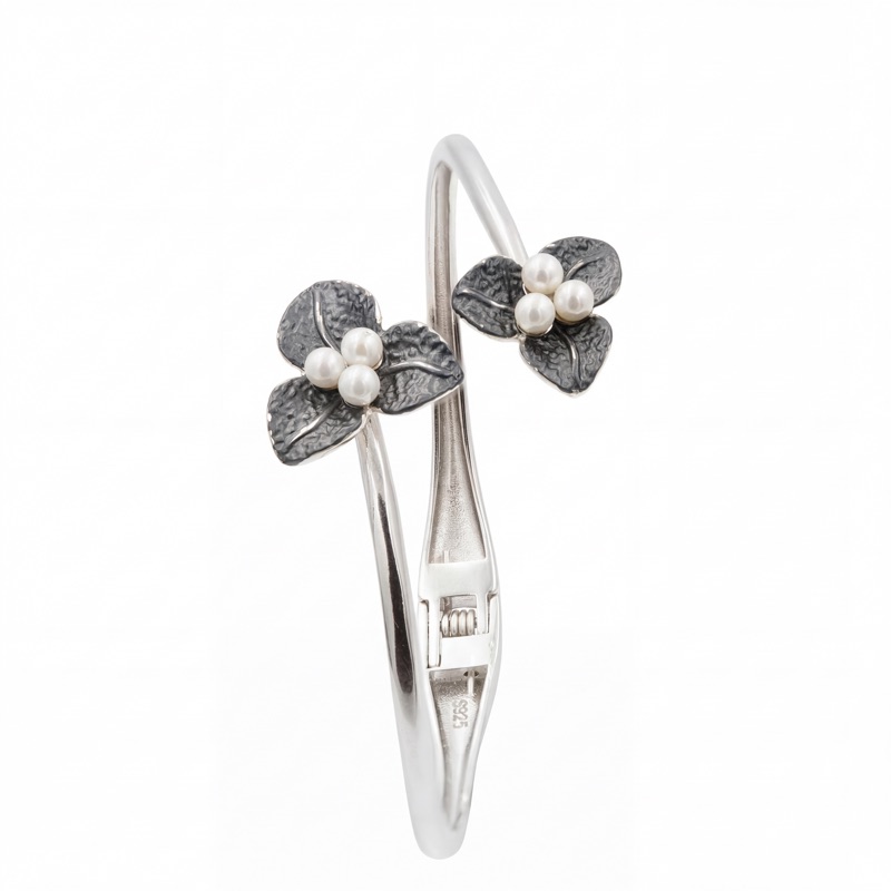 Vyanika Twin Blossom Pearl Cuff Bracelet – Silver Grace