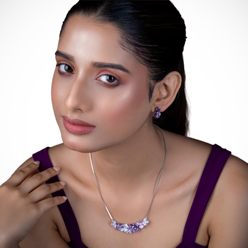 Vyanika Purple Bloom Necklace & Earrings Set