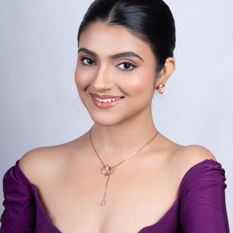 Vyanika Rose Bloom Drop Necklace Set – Floral Grace