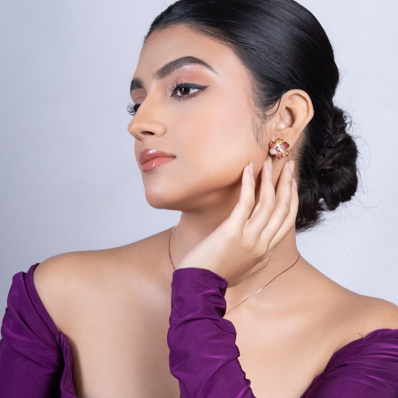 Vyanika Rose Bloom Drop Necklace & Earrings Set