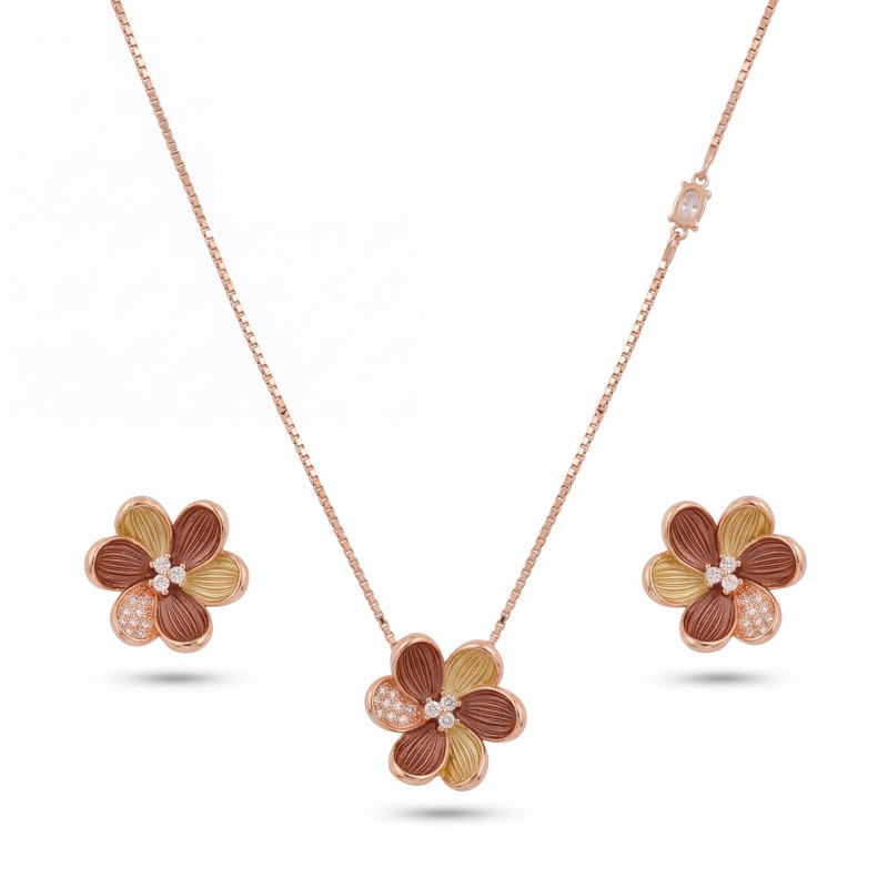 Vyanika Rose Bloom Drop Necklace Set – Floral Grace