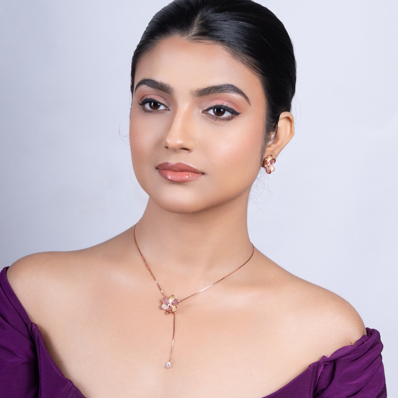 Vyanika Rose Bloom Drop Necklace & Earrings Set