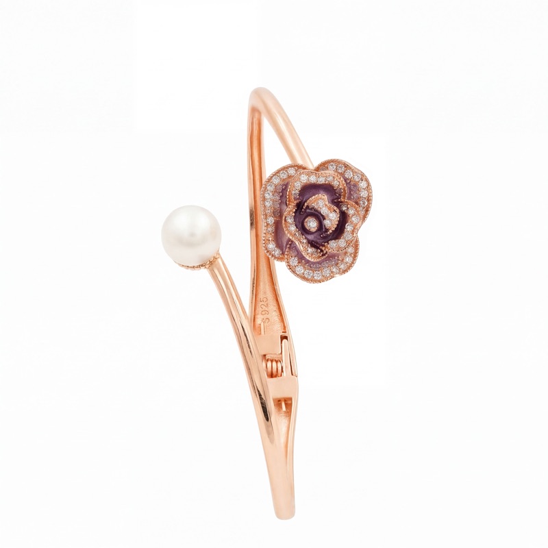 Vyanika Rose Bloom Pearl Bracelet – Rose Gold Elegance