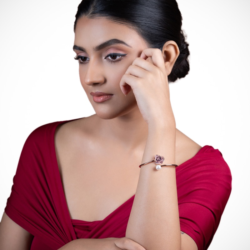 Vyanika Rose Bloom Pearl Bracelet – Rose Gold Elegance