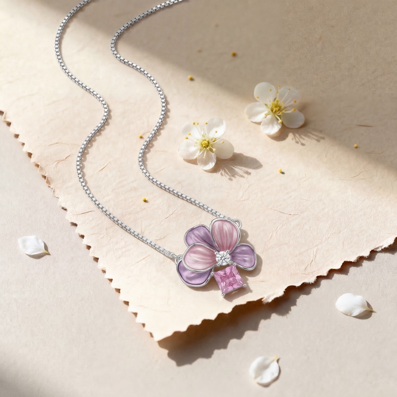 Vyanika Floral Silver Bracelet with Purple Stone