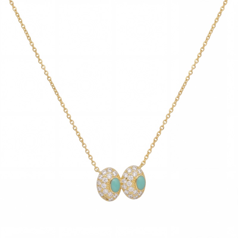 Vyanika Aqua Halo Dual Stone Pendant Necklace