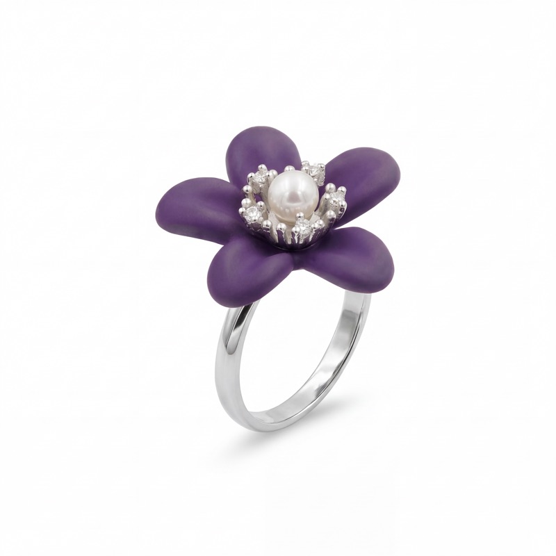 Vyanika Violet Bloom Pearl Ring