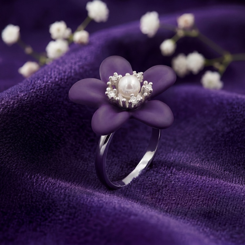 Vyanika Violet Bloom Pearl Ring